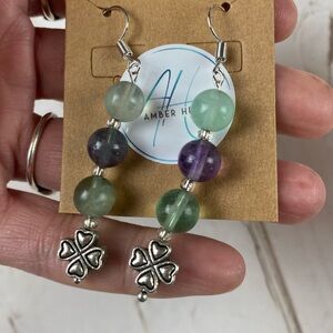 Green & Purple Fluorite Clover Drop Earrings